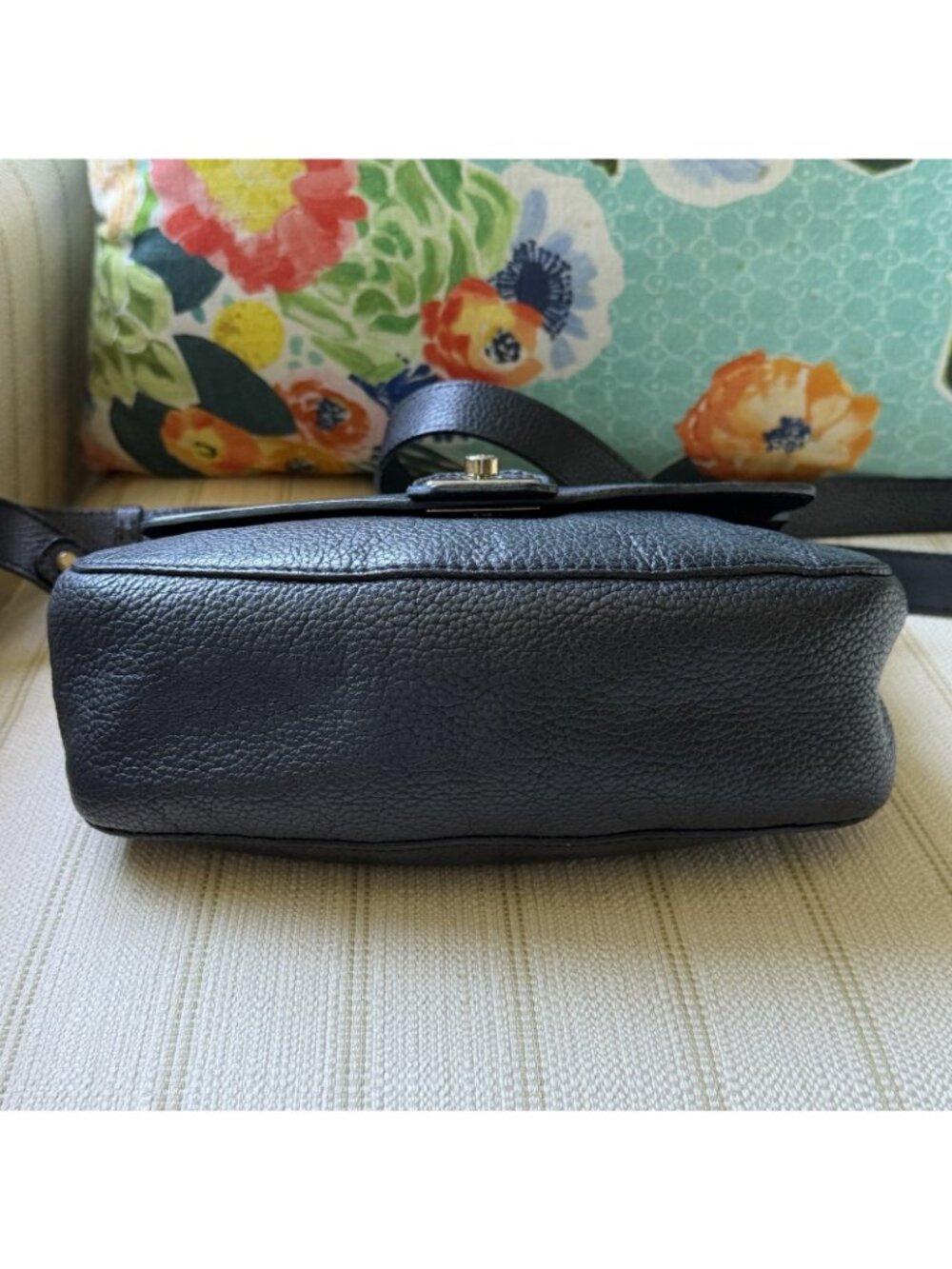 Furla Crossbody Bag Black Textured Leather Gold Accents - Picture 7 of 16
